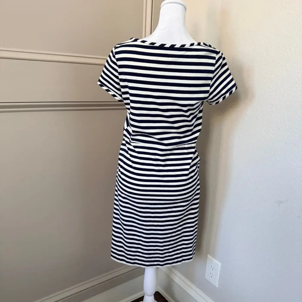 Kate Spade Navy White Stripe Rosette Jersey Dress Womens S Cotton